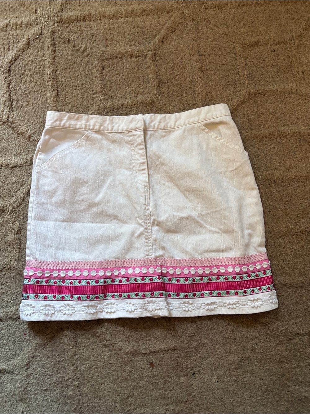 Lilly Pulitzer White Denim Skirt with Pink and Green Trim